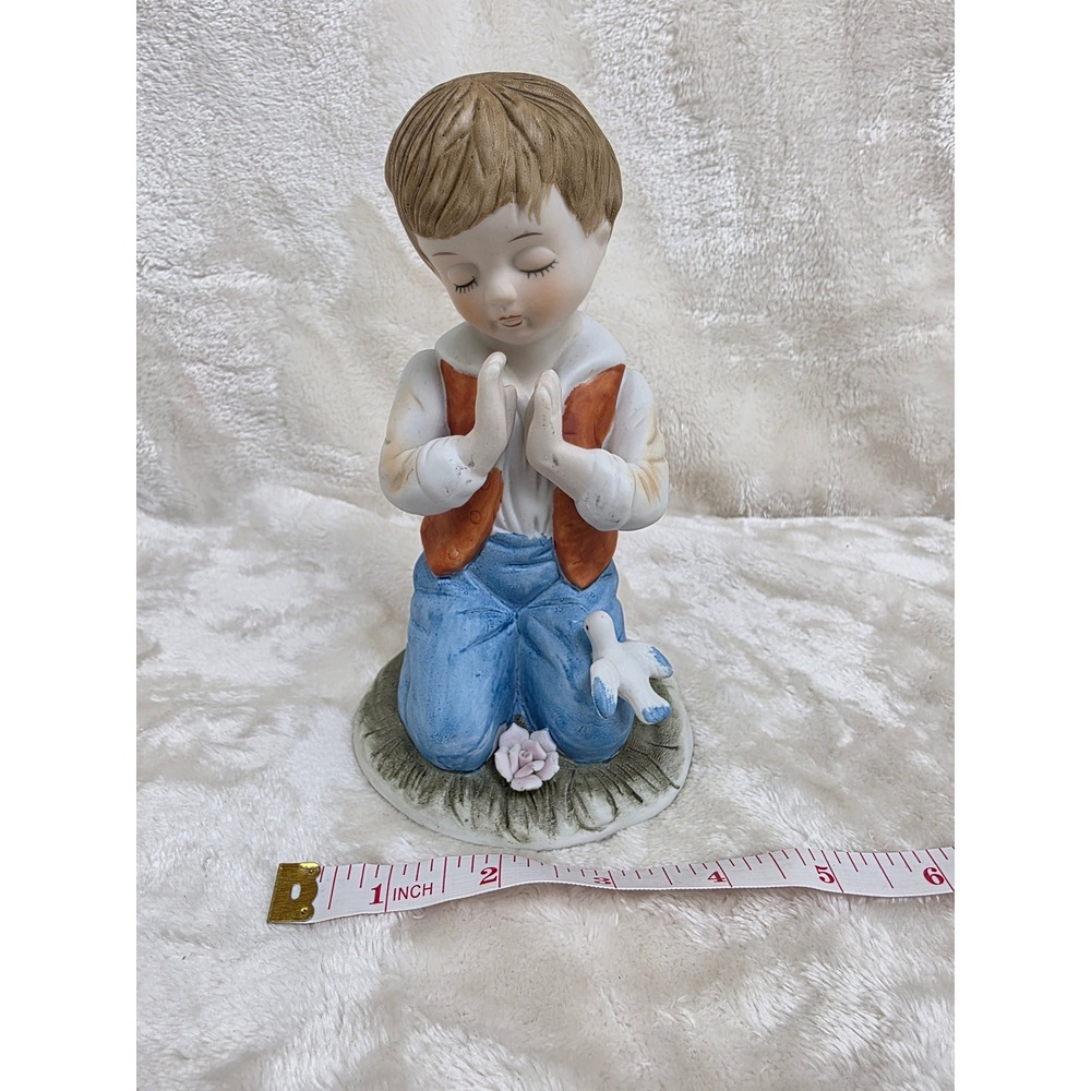 Vintage Porcelain Praying Boy Figurine‎ with Bird and Flower UCGC Taiwan